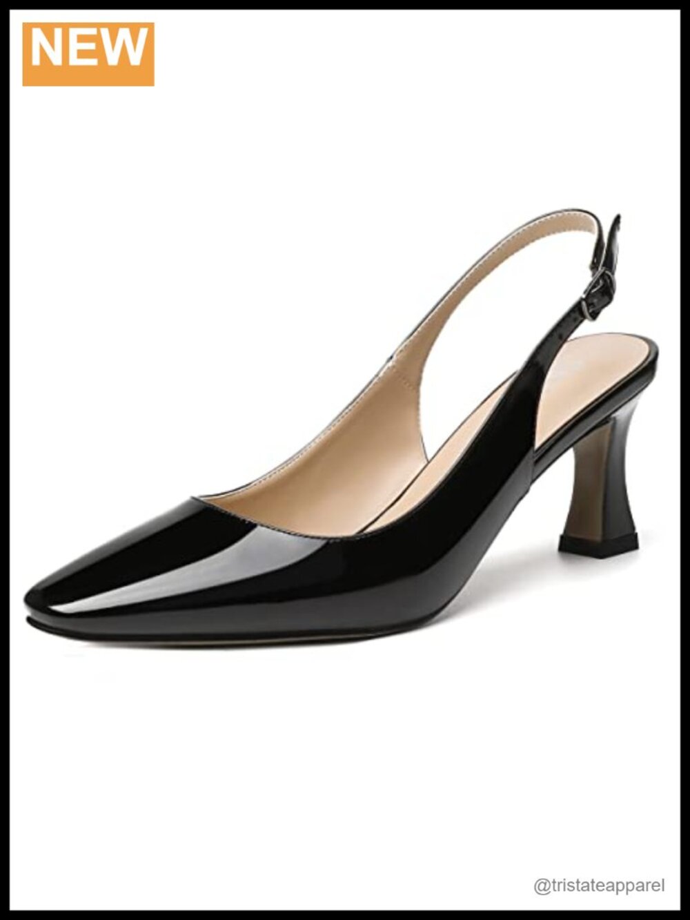 Slingback Square Toe Slip On Patent Mid Heel Pumps 2.5 Inch